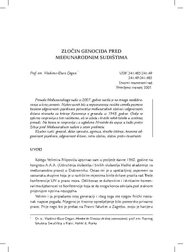 Zločin genocida pred međunarodnim sudištima / Vladimir-Đuro Degan