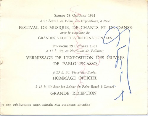 Službeni program proslave 80-tog rođendana Pabla Picassa s autogramima Lucie Bosè i L.M. Dominguína