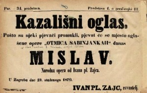 Mislav : Izvorna narodna opera u tri čina / Glasba od Ivana pl. Zajca