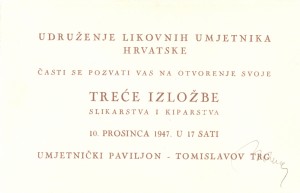 Pozivnica na otvorenje treće izložbe ULUH-a