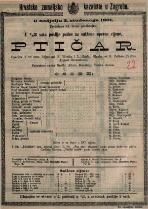 Ptičar : opereta u tri čina / glazba od K. Zellera