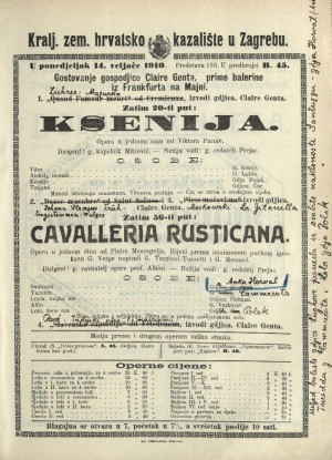 Ksenija ; Cavalleria rusticana : Opera u jednom činu : Opera u jednom činu / Prema istoimenoj noveli Giovannia Verge