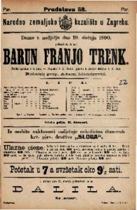 Barun Franjo Trenk : Pučki igrokaz u 4 čina / Napisao J. E. Tomić