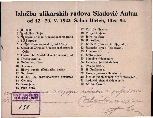 Izložba slikarskih radova Sladović Antun