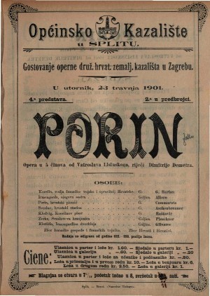 Porin : opera u 5 činova / od Vatroslava Lisinskog