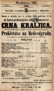 Crna kraljica : Izvorna čarobna gluma s pjevanjem u 2 razdiela i predigrom pod naslovom Prokletstvo na Medvedgradu a uporabljenjem historičkoga gradiva u 1 činu / od J. Freudenreicha