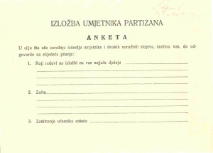 Izložba umjetnika partizana - anketni listić za posjetitelje
