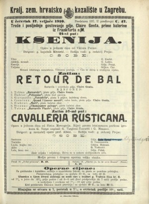 Ksenija ; Retour de bal ; Cavalleria rusticana : Opera u jednom činu : Opera u jednom činu / Prema istoimenoj noveli Giovannia Verge