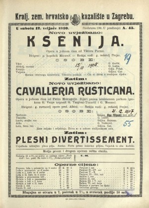Ksenija ; Cavalleria rusticana ; Plesni divertissement : Opera u jednom činu : Opera u jednom činu / Prema istoimenoj noveli Giovannia Verge