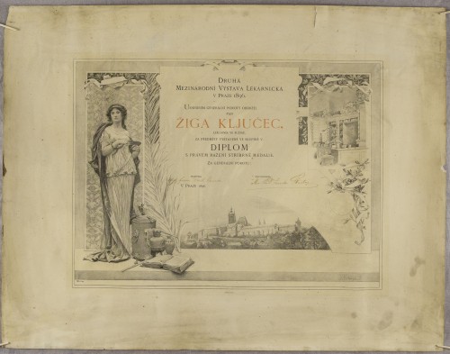 Diploma - priznanje ljekarniku Žigi Ključecu / Srebrna medalja za izložene predmete