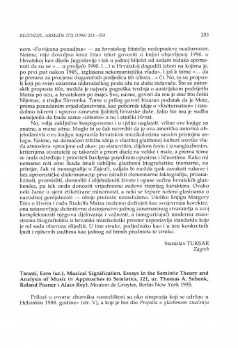 Musical signitification. Essays in semiotic theory and analysis of music, ur. Eero Tarasti, Berlin; New York, 1995. / Nikša Gligo