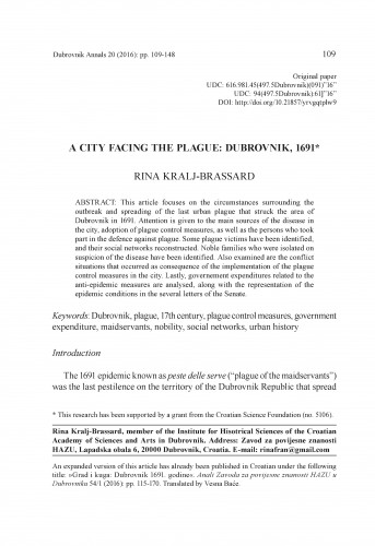 A city facing the plague : Dubrovnik, 1691 / Rina Kralj-Brassard