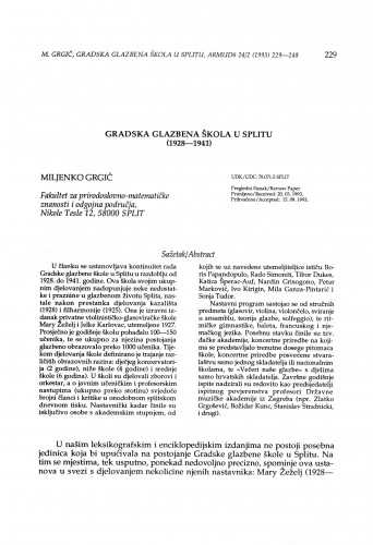Gradska glazbena škola u Splitu (1928-1941) / Miljenko Grgić
