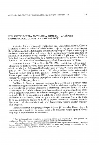 Dva instrumenta Antoniusa Römera - značajni spomenici orguljarstva u Hrvatskoj / Emin Armano