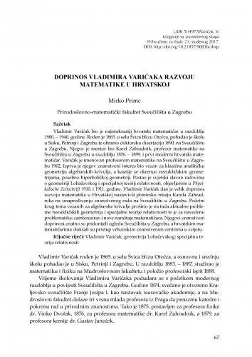 Doprinos Vladimira Varićaka razvoju matematike u Hrvatskoj / Mirko Primc