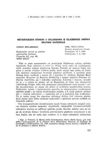 Metastasijevi stihovi u skladbama iz Glazbenog arhiva splitske katedrale