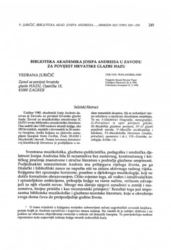 Biblioteka akademika Josipa Andreisa u Zavodu za povijest hrvatske glazbe HAZU / Vedrana Juričić