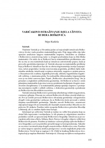Varićakovo istraživanje djela i života Ruđera Boškovića / Stipe Kutleša