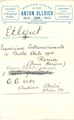 Salon Ullrich - zapis o isporuci radova Vladimira Becića za Međunarodnu  izložbu u Rimu 1911.