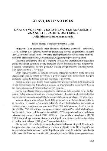 Dani otvorenih vrata Hrvatske akademije znanosti i umjetnosti (2017.) / Dvije izložbe Jadranskoga zavoda : [obavijest] / Marula Vujasinović