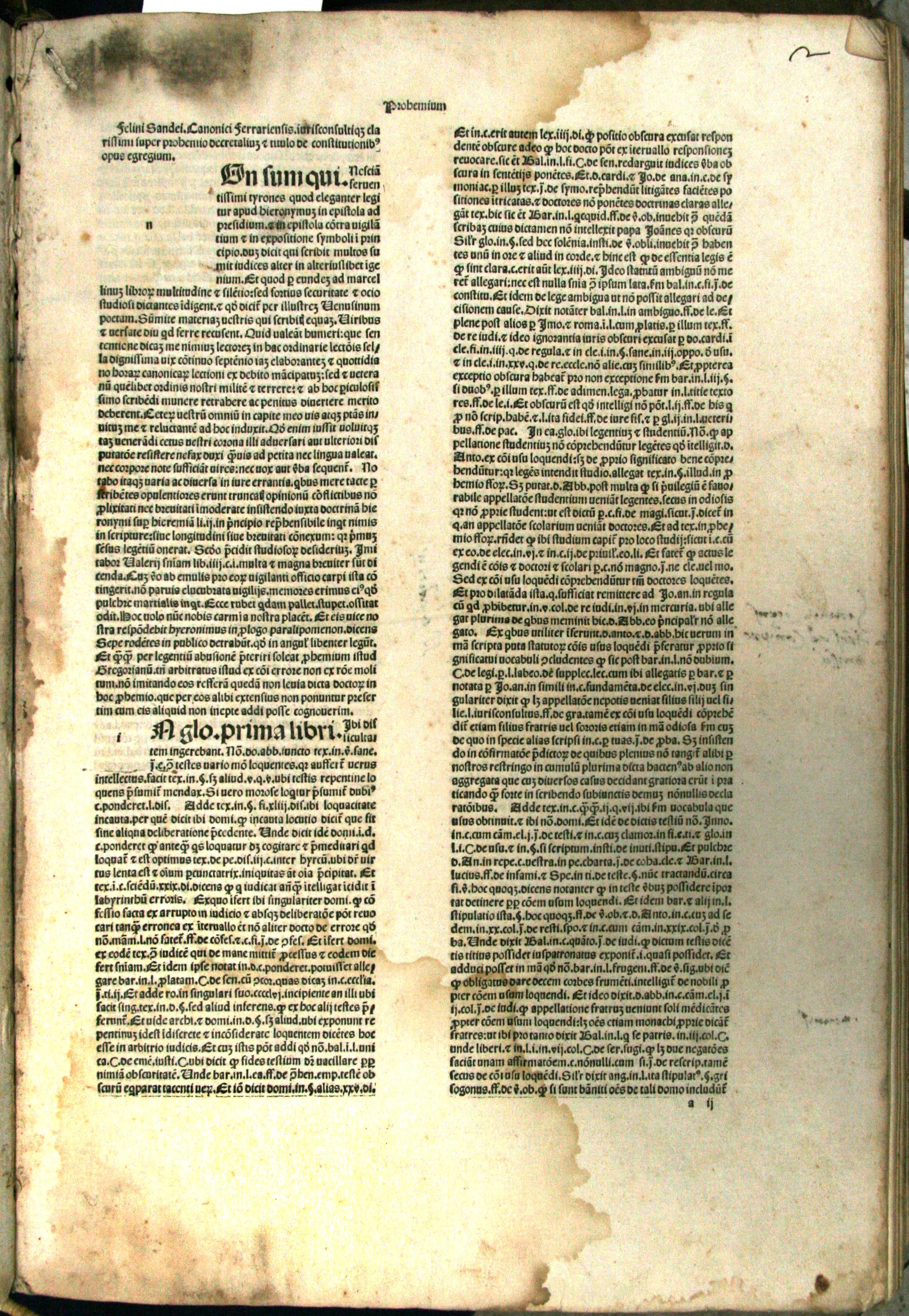 <[> Super prohemio Decretalium [papae Gregorii IX.] et titulo De constitutionibus] / [Felinus Sandeus]