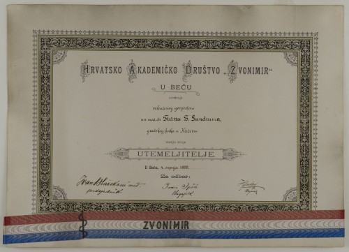 Povelja člana utemeljitelja hrvatskog akademičkog društva "Zvonimir" u Beču - Povelja dodijeljena dr. Franu Gudrumu