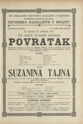 Povratak ; Suzanina tajna : Glazbena drama u jednom činu : Intermezzo u jednom činu