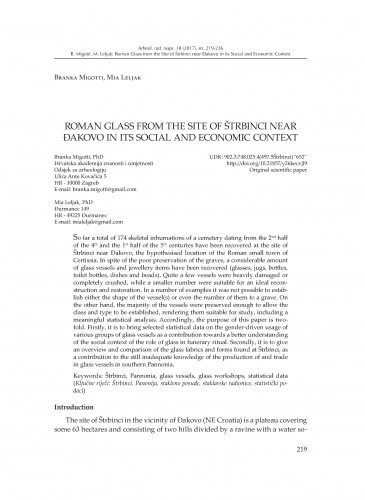 Roman Glass From the Site of Štrbinci near Đakovo in its Social and Economic Context / Branka Migotti, Mia Leljak