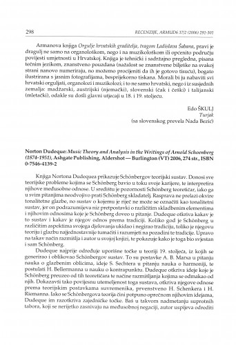 Norton Dudeque: Music Theory and Analysis in the Writings of Arnold Schoenberg (1874-1951), Ashgate Publishing, Aldershot - Burlington (VT) 2006. : [prikaz] / Marija Benić Zovko