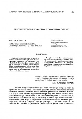Etnomuzikolog u Hrvatskoj, etnomuzikolog i rat / Svanibor Pettan