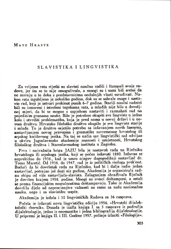 Slavistika i lingvistika / Mate Hraste