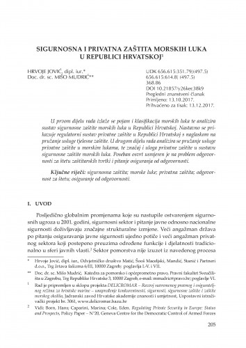 Sigurnosna i privatna zaštita morskih luka u Republici Hrvatskoj / Hrvoje Jović, Mišo Mudrić