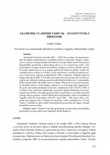 Akademik Vladimir Varićak – znanstvenik i profesor / Darko Veljan