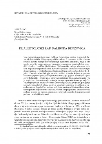 Dijalektološki rad Dalibora Brozovića / Josip Lisac