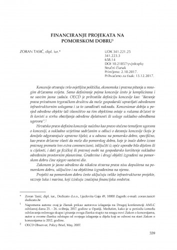 Financiranje projekata na pomorskom dobru / Zoran Tasić