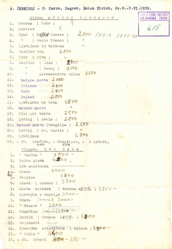 A. Černigoj - U. Cara, Zagreb, Salon Ulrich, 20.V.-3.VI.1939.