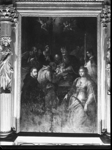 Crkva svete Katarine (sv. Dominika) (Split) : Obrezanje Krista sa sv. Katarinom Aleksandrijskom i sv. Dominikom, ulje na platnu,1622. (Pietro Mera (?))