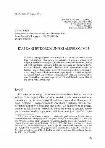 Izabrani istrorumunjski ampelonimi 5 / Goran Filipi