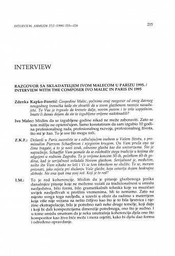 Razgovor sa skladateljem Ivom Malecom u Parizu 1995. / Zdenka Kapko-Foretić