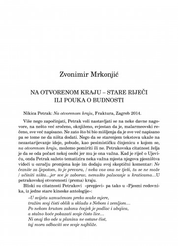Na otvorenom kraju - stare riječi ili pouka o budnosti