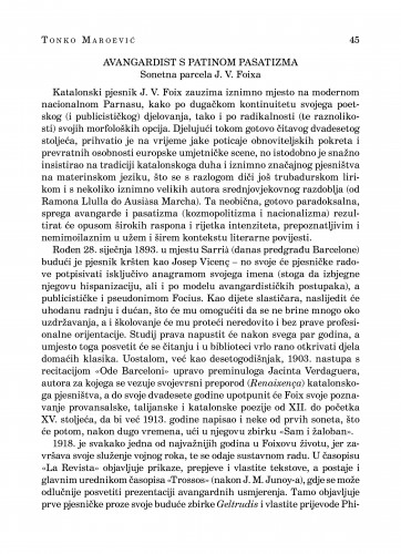 Avangardist s patinom pasatizma : sonetna parcela J. V. Foixa