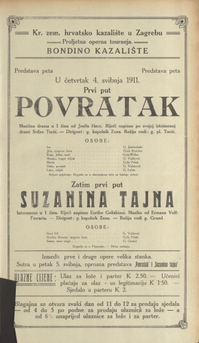 Povratak ; Suzanina tajna : Glazbena drama u jednom činu : Intermezzo u jednom činu