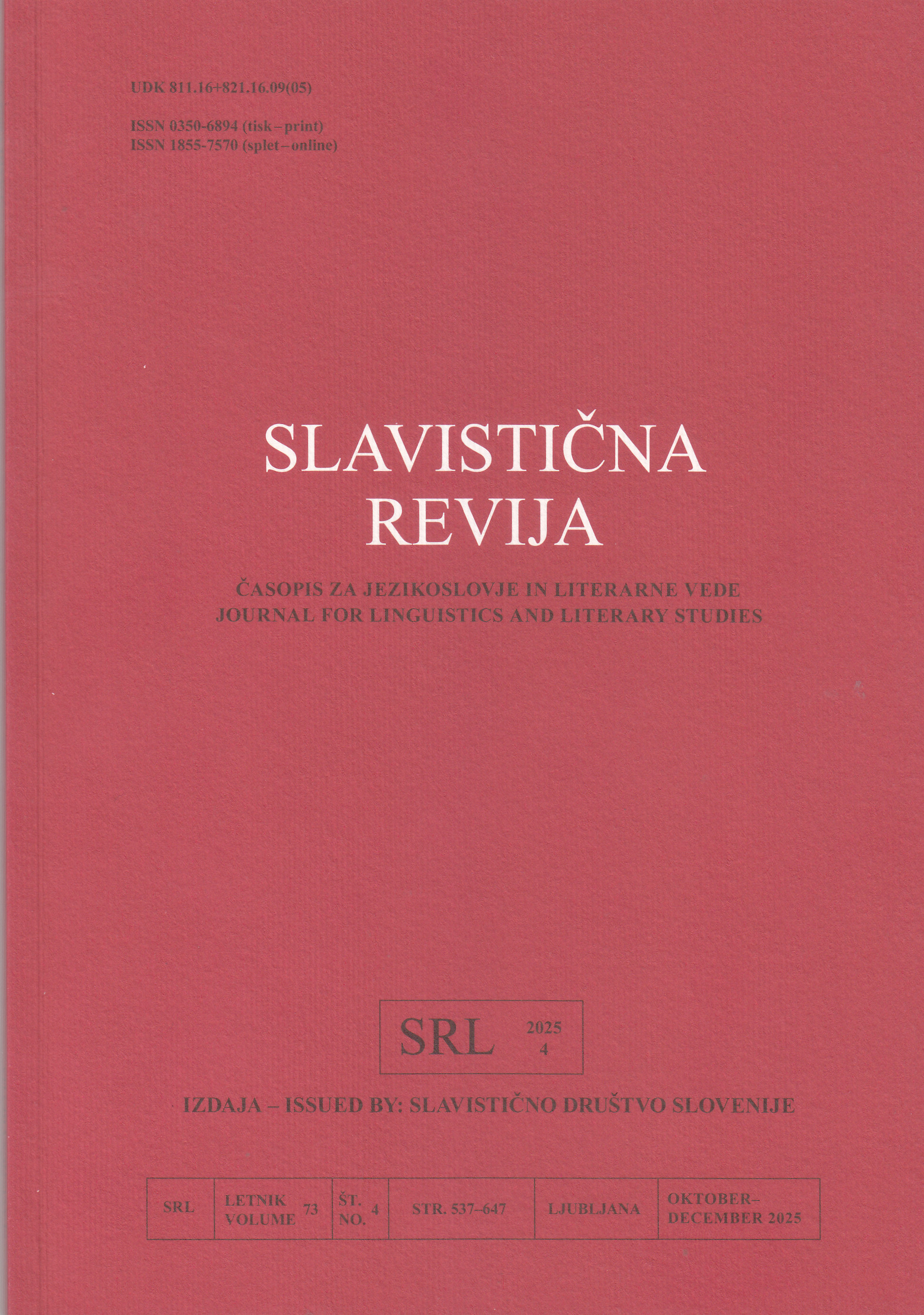 Slavistična revija : časopis za jezikoslovlje in literarne vede : journal for linguistics and literary studies