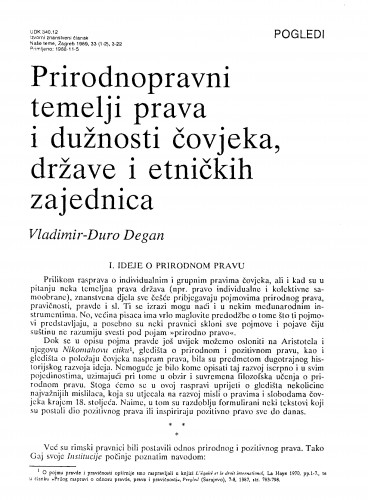 Prirodnopravni temelji prava i dužnosti čovjeka, države i etničkih zajednica / Vladimir-Đuro Degan