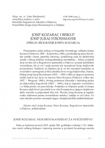 Josip Kozarac i biskup Josip Juraj Strossmayer : (Prilog biografiji Josipa Kozarca) / Luka Marijanović