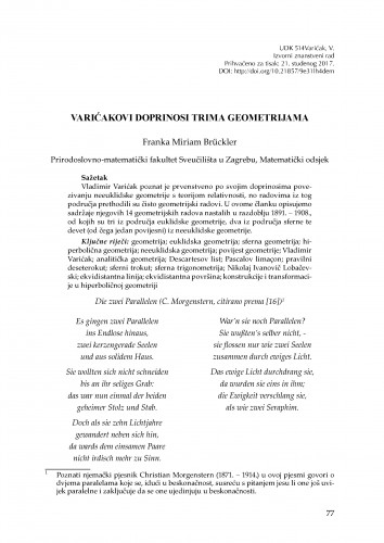 Varićakovi doprinosi trima geometrijama / Franka Miriam Brückler