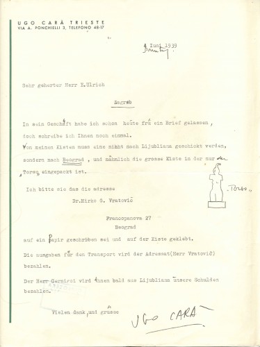 Dopis kipara Uga Care Edi Ullrichu, Trst, 4.6.1939.
