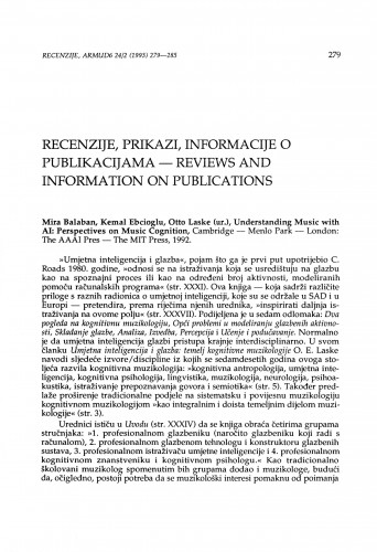 Understanding music with AI: Perspectives on music cognition, ur. Mira Balaban et al., Cambridge etc., 1992. / Nikša Gligo