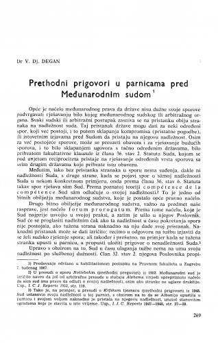 Prethodni prigovori u parnicama pred Međunarodnim sudom / V. Dj. Degan