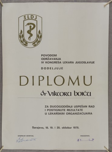 Počasna diploma dr. Viktoru Boiću